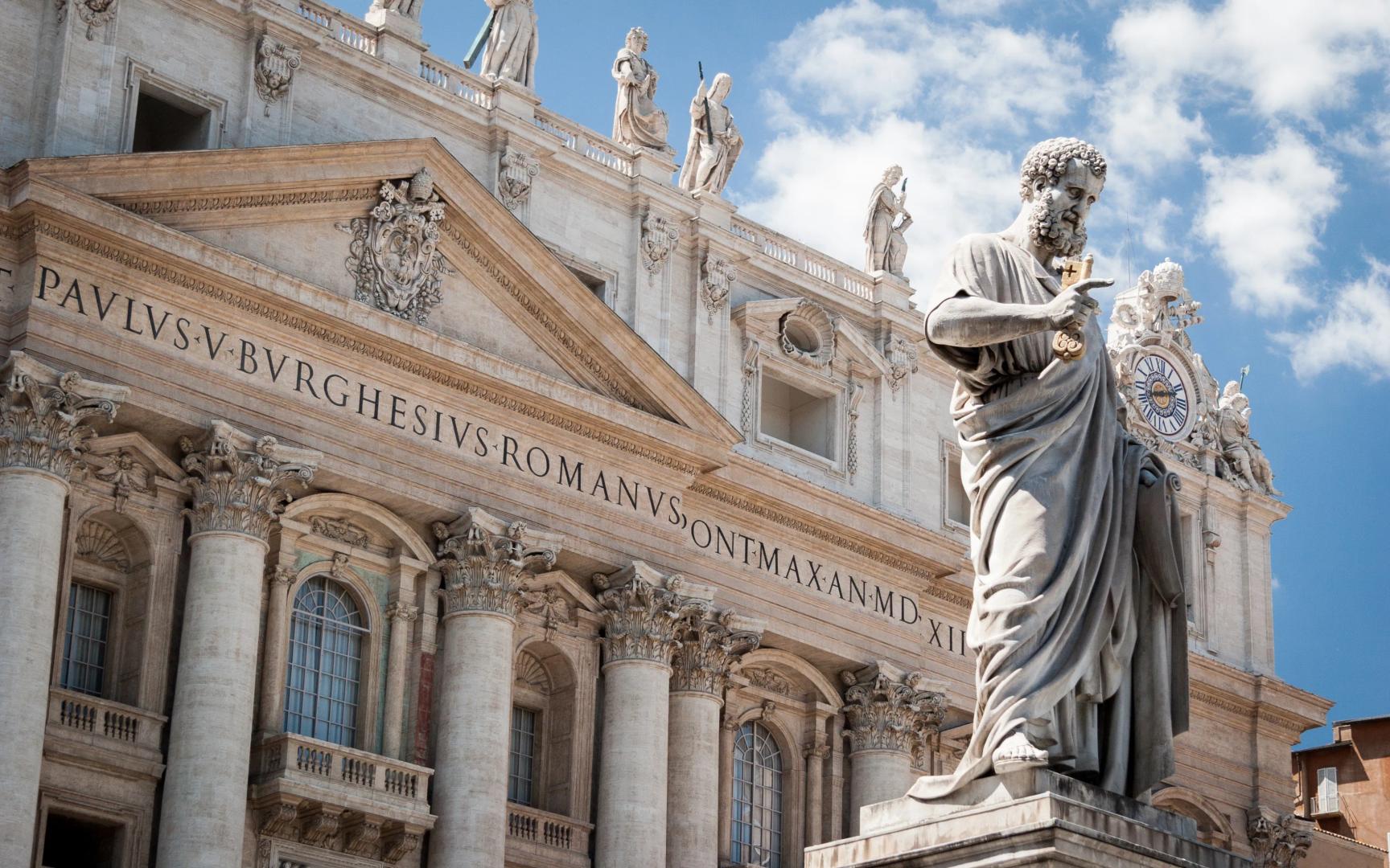 Statue of St. Peter in front of the St. Peter's Basilica