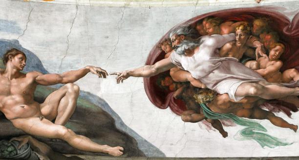 Pintura La creación de Adán de Michelangelo